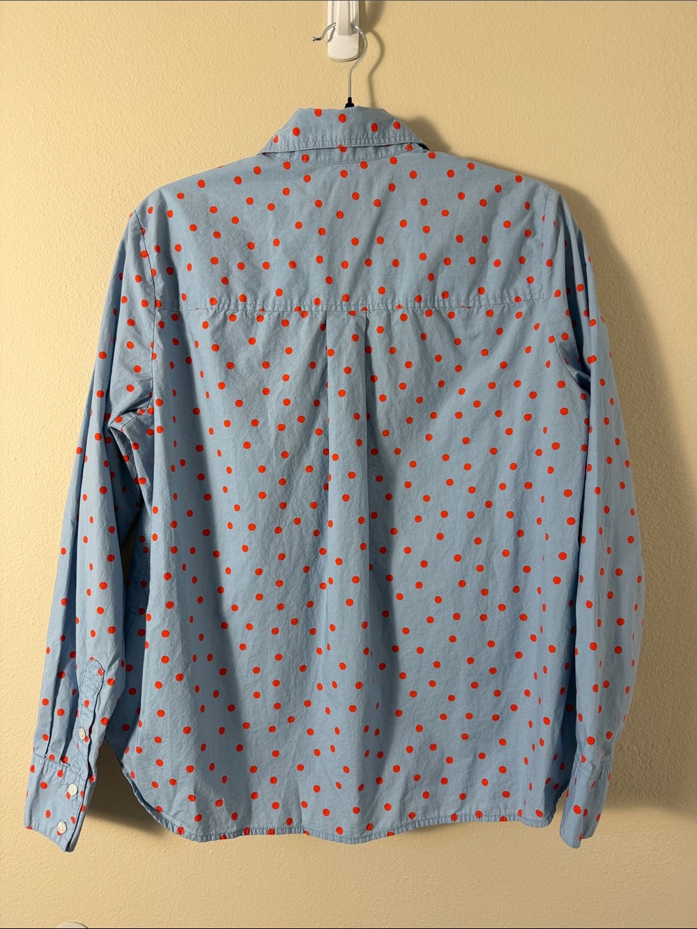 Boden Sienna Polka Dot Button Down Collared Top Shirt Light Blue Red Size 10R - Picture 5 of 12